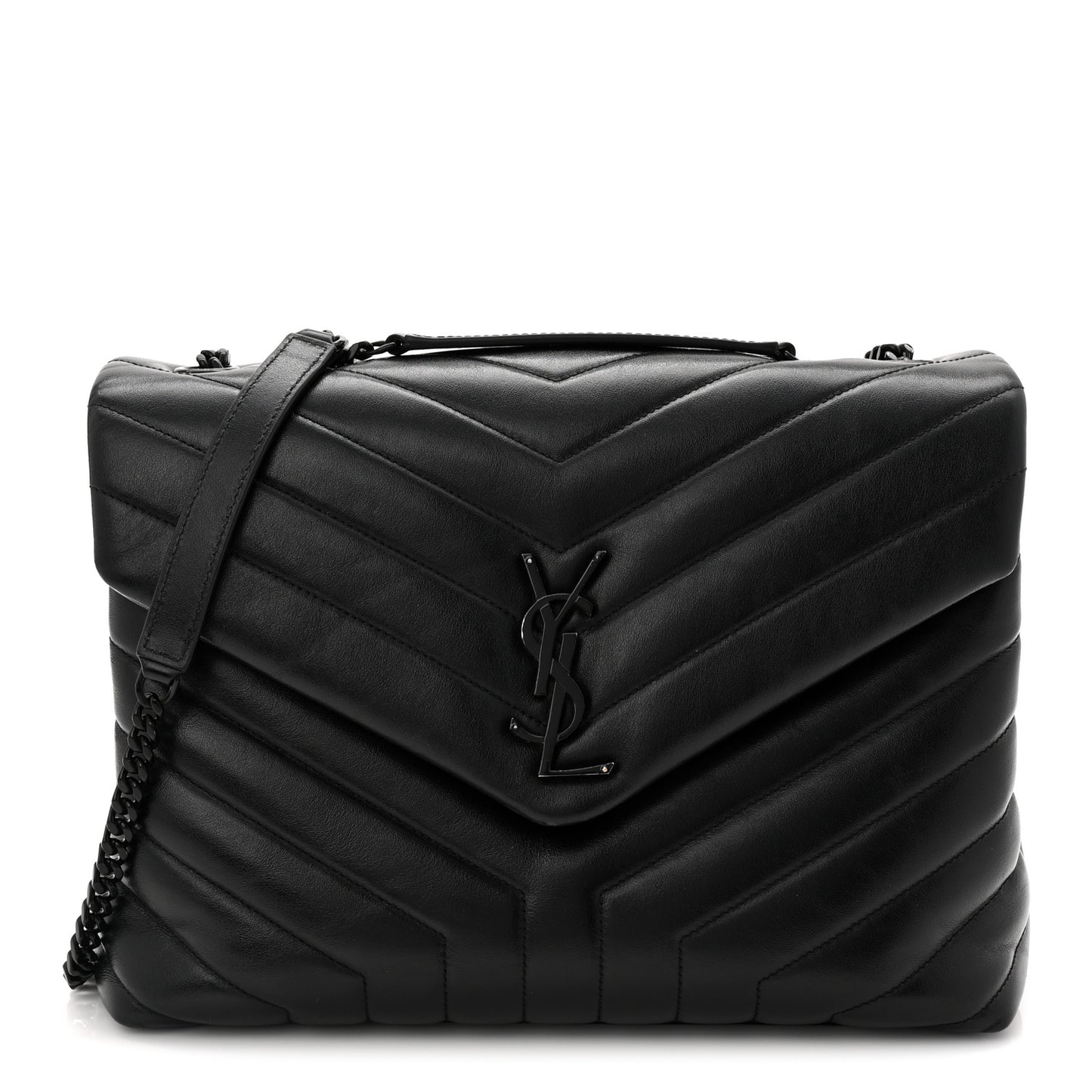 Calfskin Y Quilted Monogram Monochrome Medium Loulou Chain Satchel Black