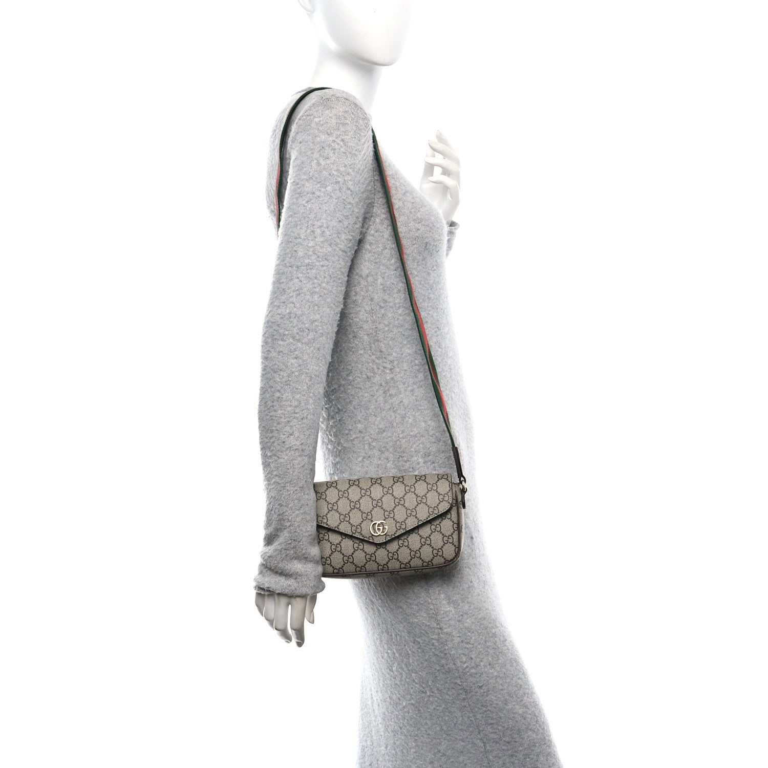 Gucci GG Supreme Monogram Textured Dollar Calfskin Web Mini Ophidia Envelope Shoulder Bag Beige Ebony 2 of 9