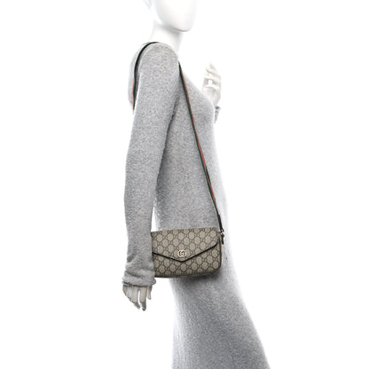 Gucci GG Supreme Monogram Textured Dollar Calfskin Web Mini Ophidia Envelope Shoulder Bag Beige Ebony 2 of 9