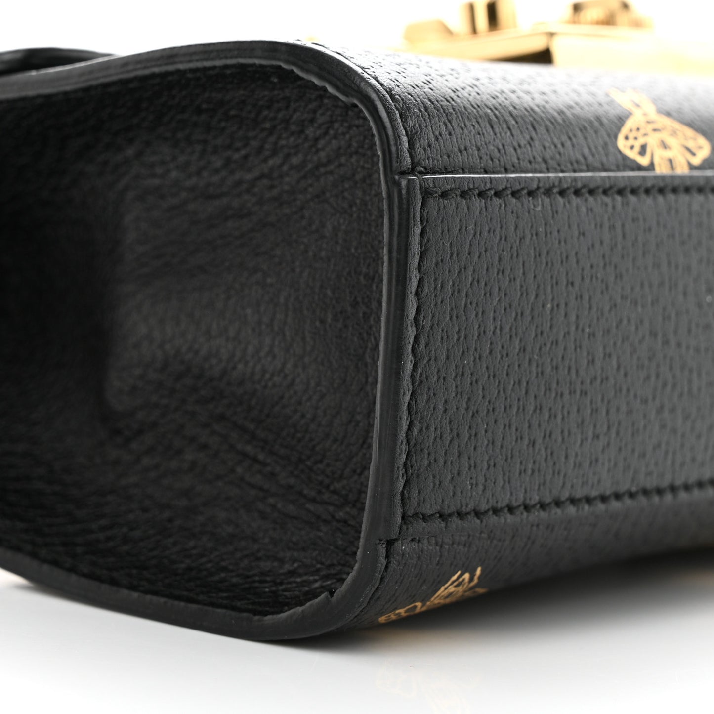 Grained Calfskin Bee Star Small Padlock Shoulder Bag Black