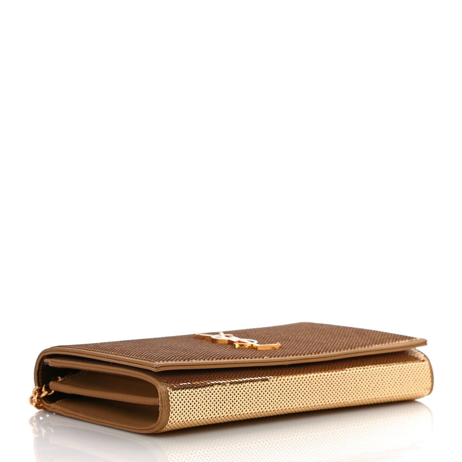 Saint Laurent Sequin Monogram Chain Wallet Gold 4 of 11