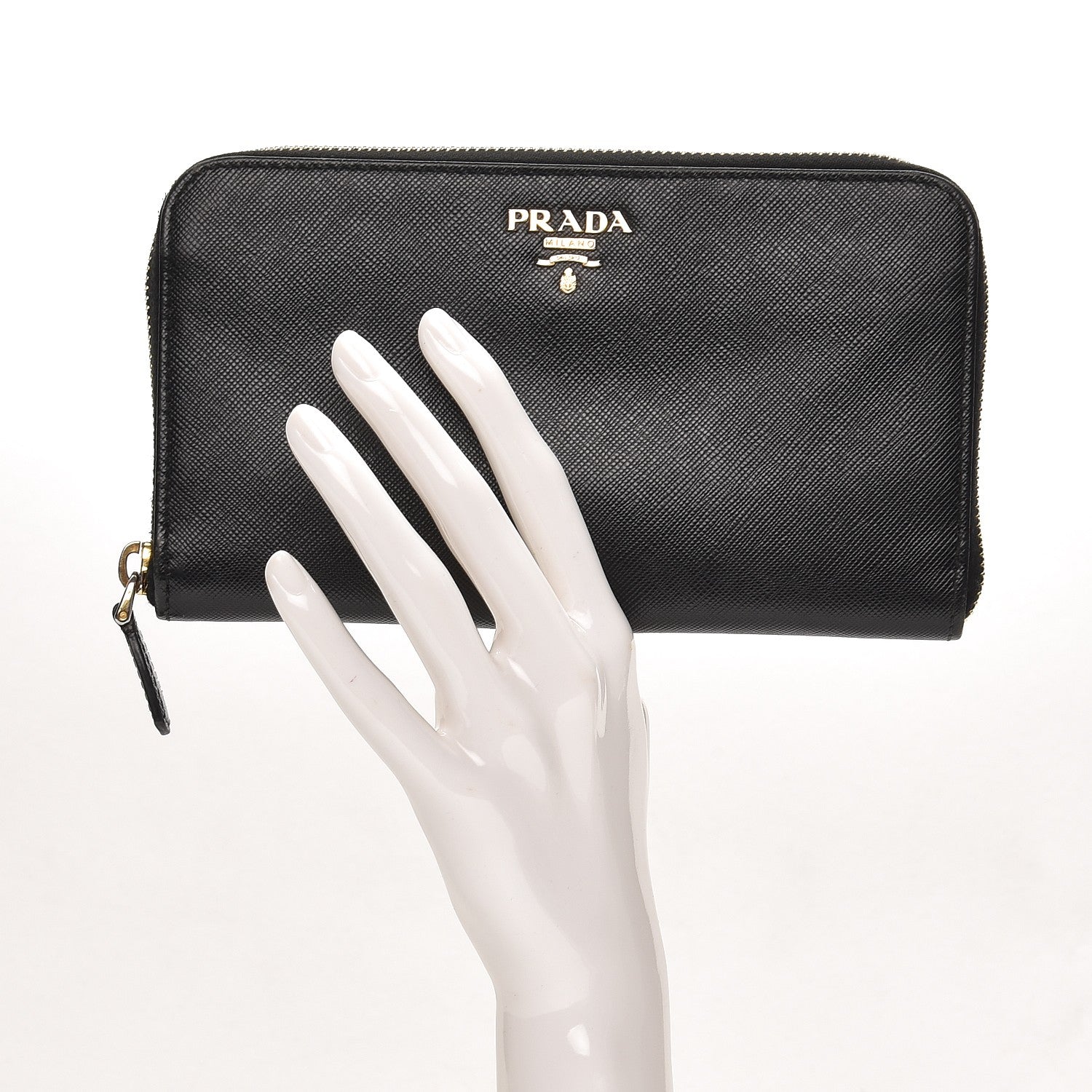 Prada Saffiano Metal Zip Around Wallet Nero Black 2 of 8