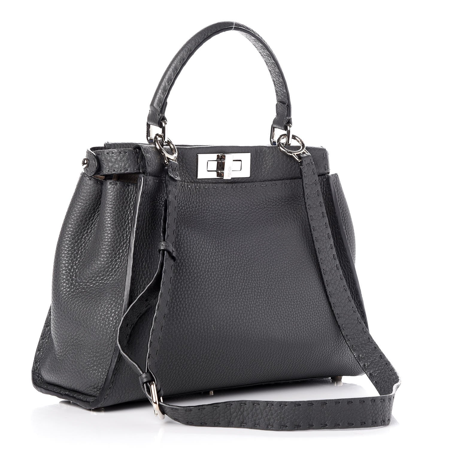 Fendi Cuoio Romano Selleria Bi-Color Medium Peekaboo Iconic Satchel Asfalto Latte 4 of 9