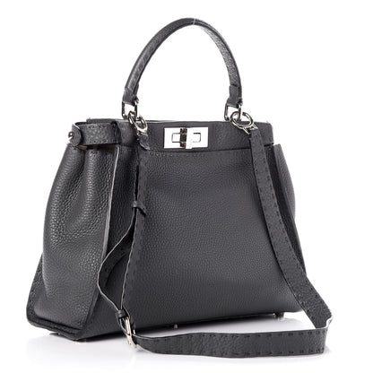 Fendi Cuoio Romano Selleria Bi-Color Medium Peekaboo Iconic Satchel Asfalto Latte 4 of 9