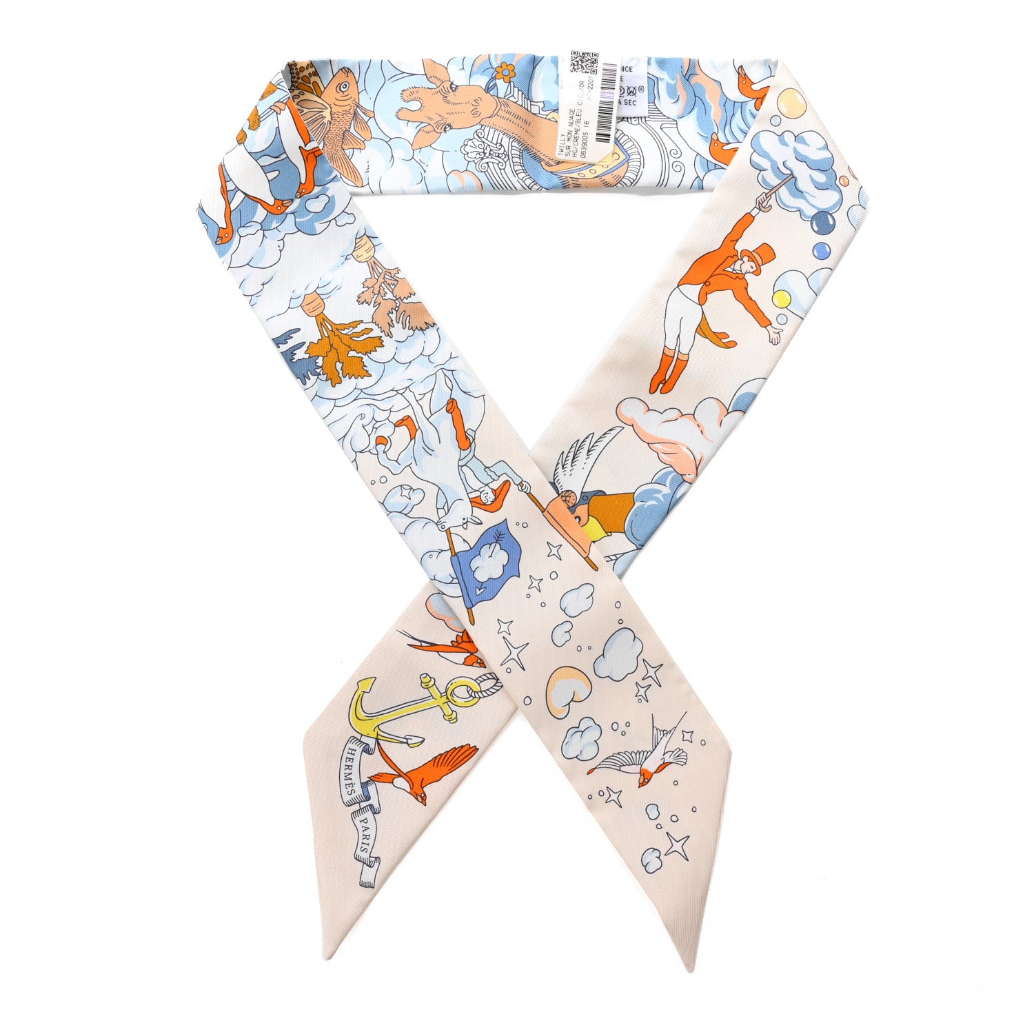 Hermes Silk Sur Mon Nuage Twilly Creme Bleu Ciel Orange 1 of 4