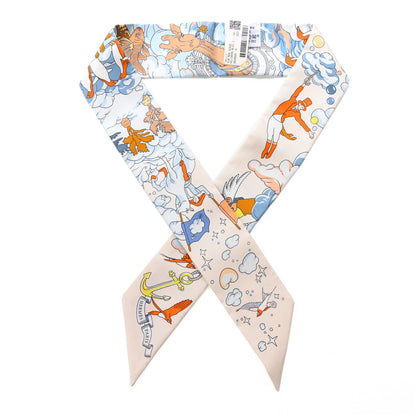 Hermes Silk Sur Mon Nuage Twilly Creme Bleu Ciel Orange 1 of 4