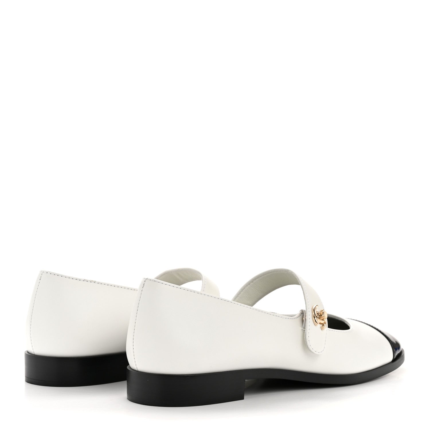 Chanel Calfskin Patent Mary Janes Flats 39.5 White Black 5 of 9