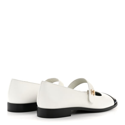 Chanel Calfskin Patent Mary Janes Flats 39.5 White Black 5 of 9