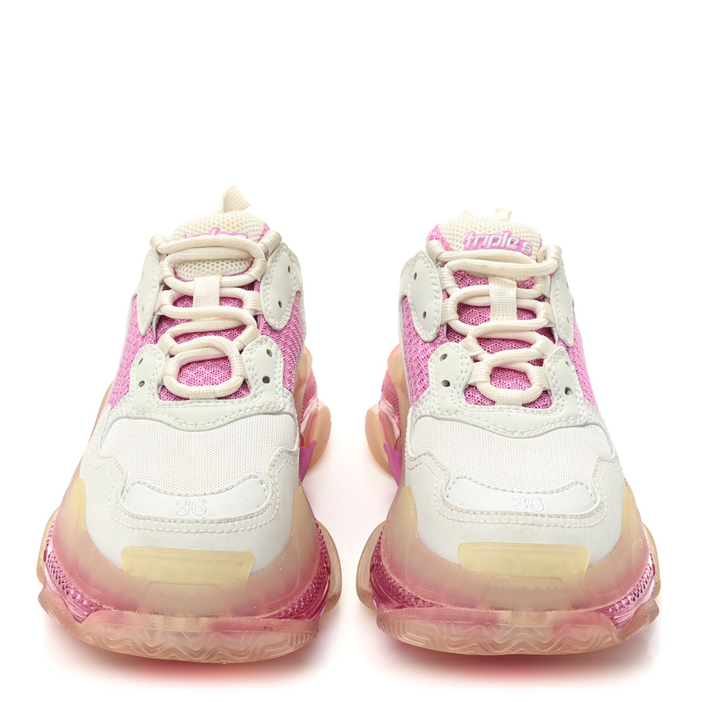 Fabric Mesh Clear Sole Womens Triple S Sneakers 36 White Pink