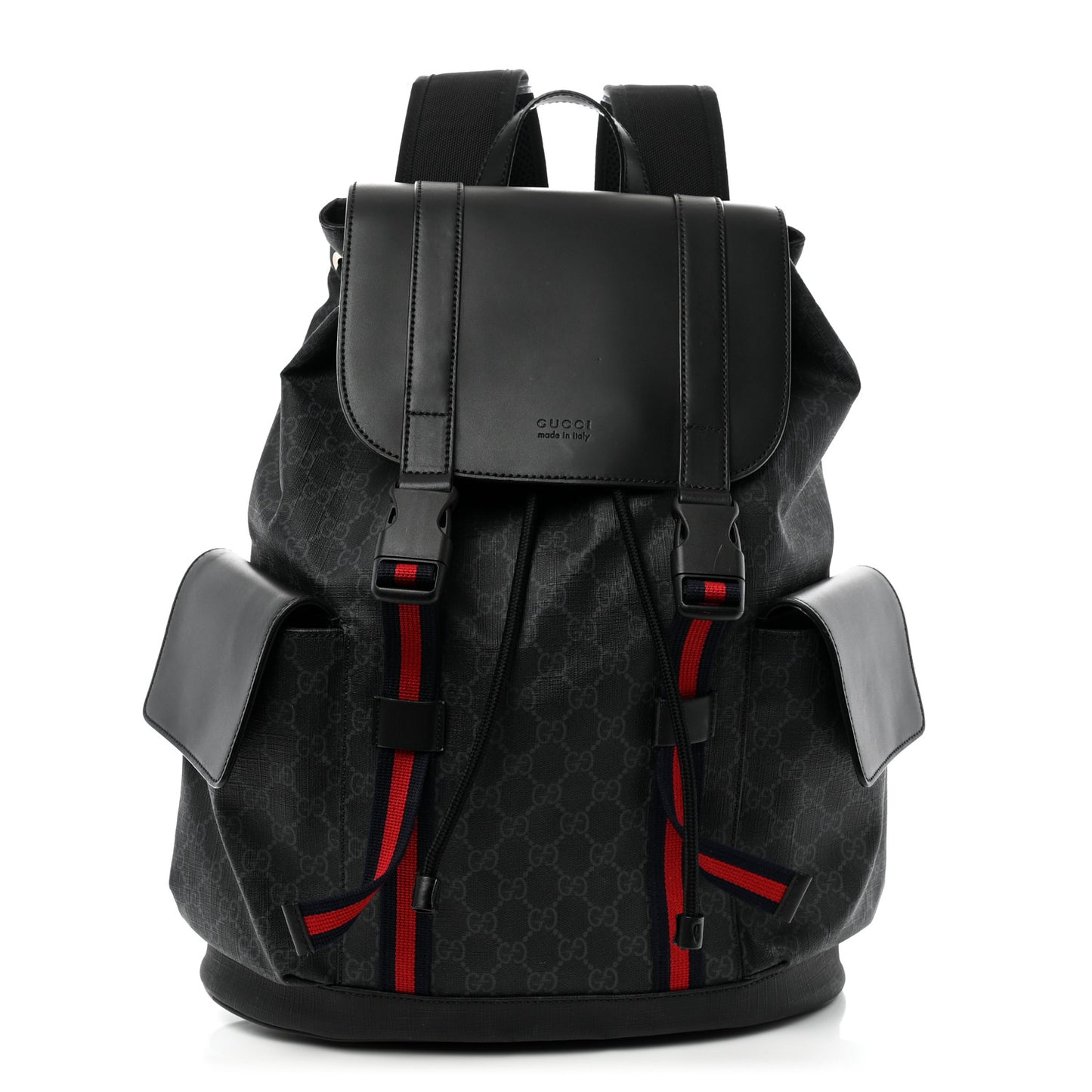 Soft GG Supreme Monogram Calfskin Web Double Buckle Backpack Black