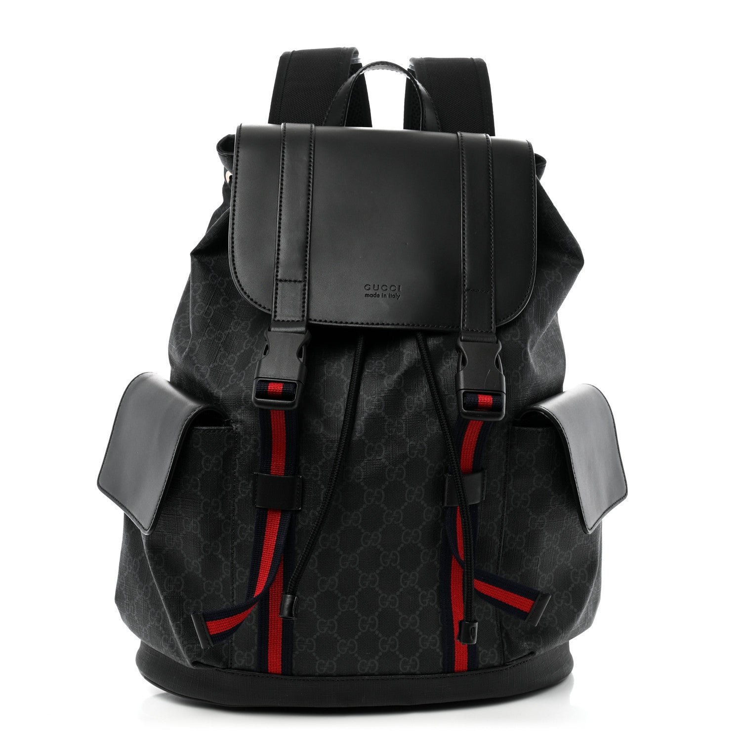 Gucci Soft GG Supreme Monogram Calfskin Web Double Buckle Backpack Black 1 of 14