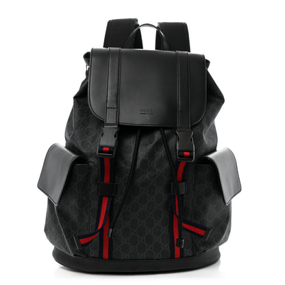 Gucci Soft GG Supreme Monogram Calfskin Web Double Buckle Backpack Black 1 of 14