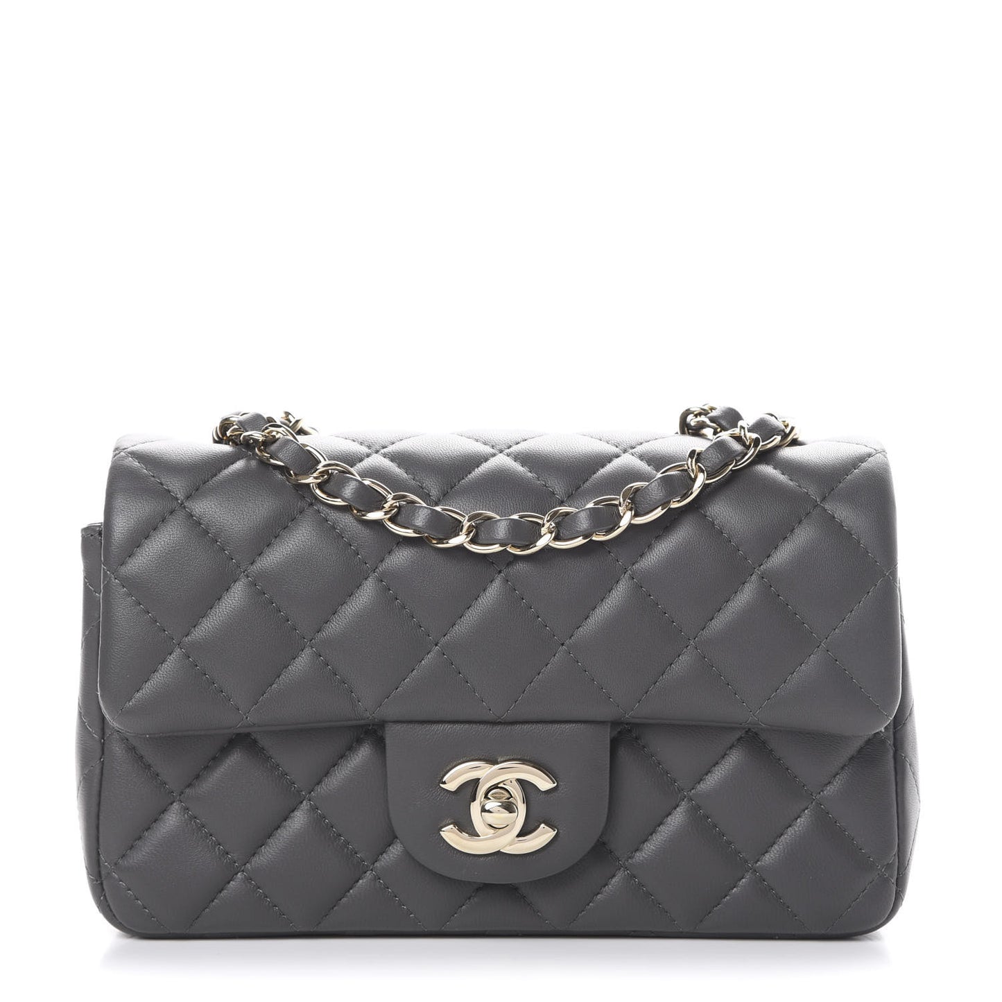 Lambskin Quilted Mini Rectangular Flap Grey