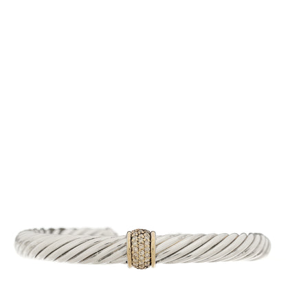 David Yurman Sterling Silver 18K Yellow Gold Diamond 7mm Cable Classics Station Bracelet 1 of 3