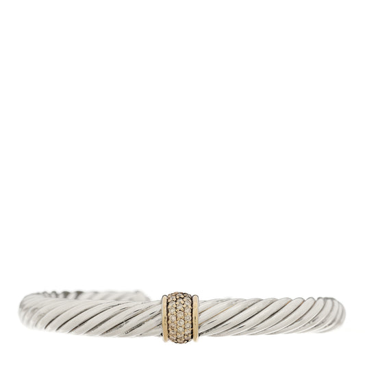 Sterling Silver 18K Yellow Gold Diamond 7mm Cable Classics Station Bracelet