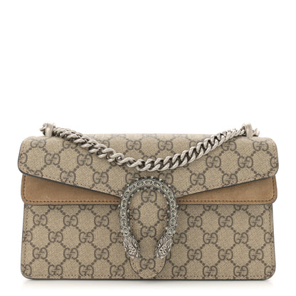Gucci GG Supreme Monogram Suede Crystal Small Dionysus Shoulder Bag Beige Ebony Taupe 1 of 13