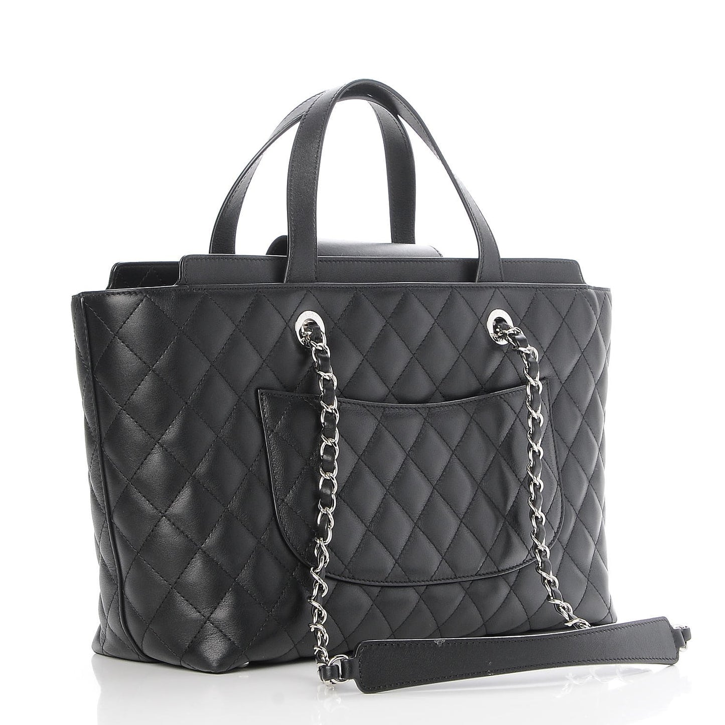 Calfskin Quilted Large Shopping Tote Black