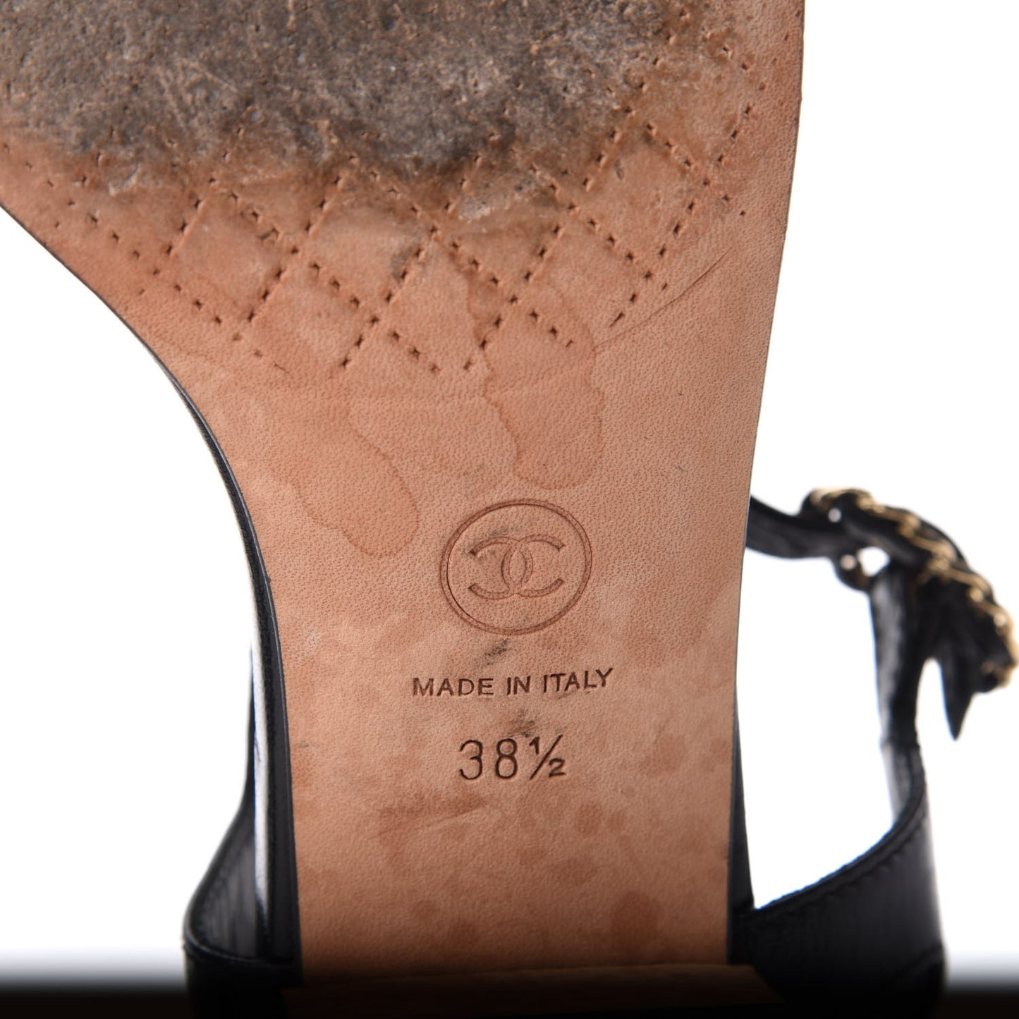 Lambskin Chain CC Logo Thong Sandals 38.5 Black