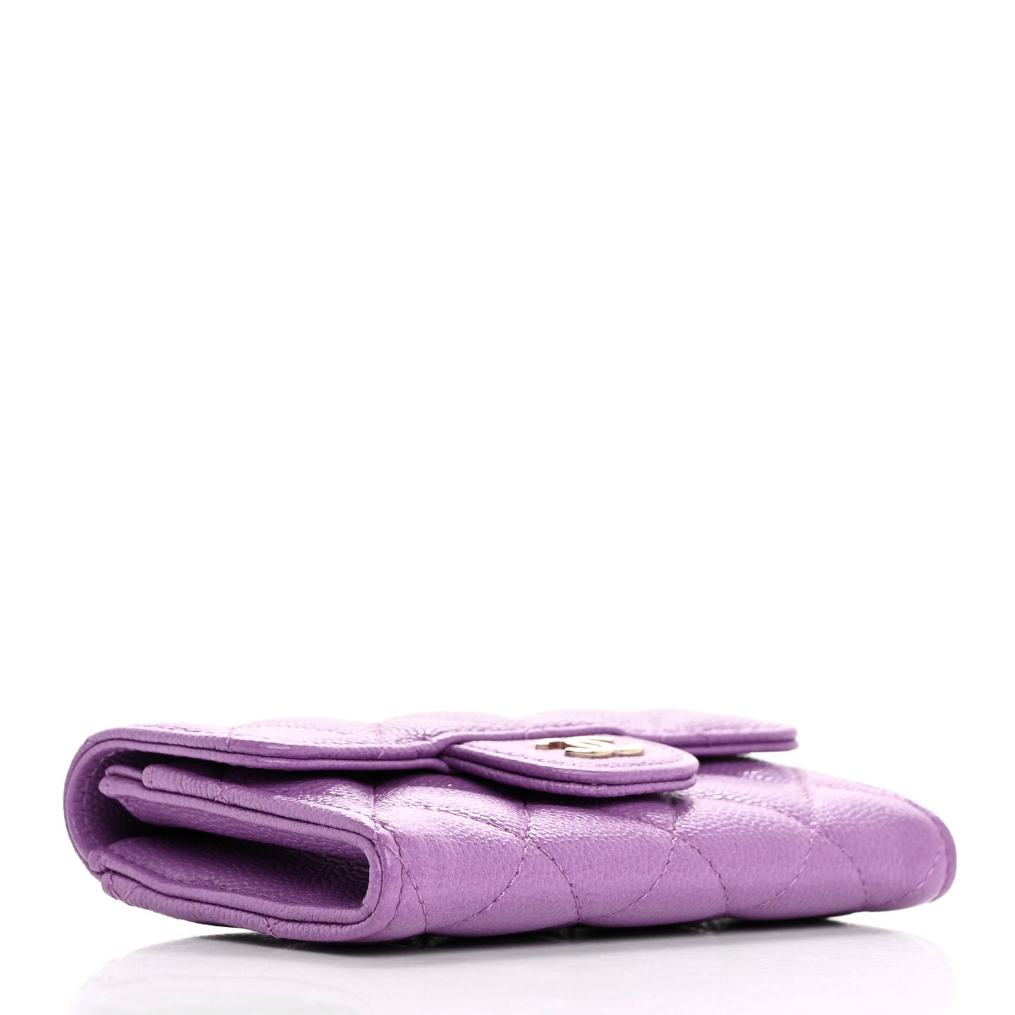Caviar Quilted Flap Card Holder Wallet Purple
