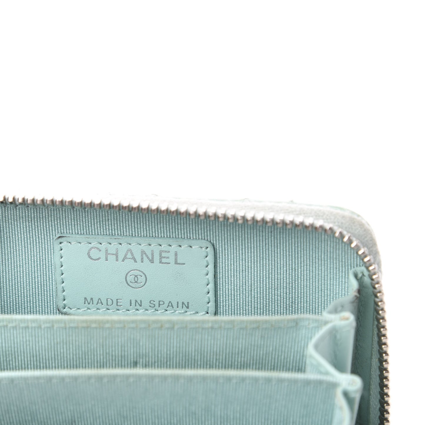 Patent Calfskin Quilted Zip Coin Purse Light Green