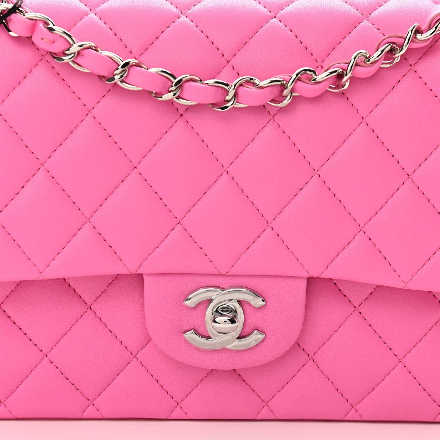 Chanel Lambskin Quilted Medium Double Flap Neon Pink 8 of 10