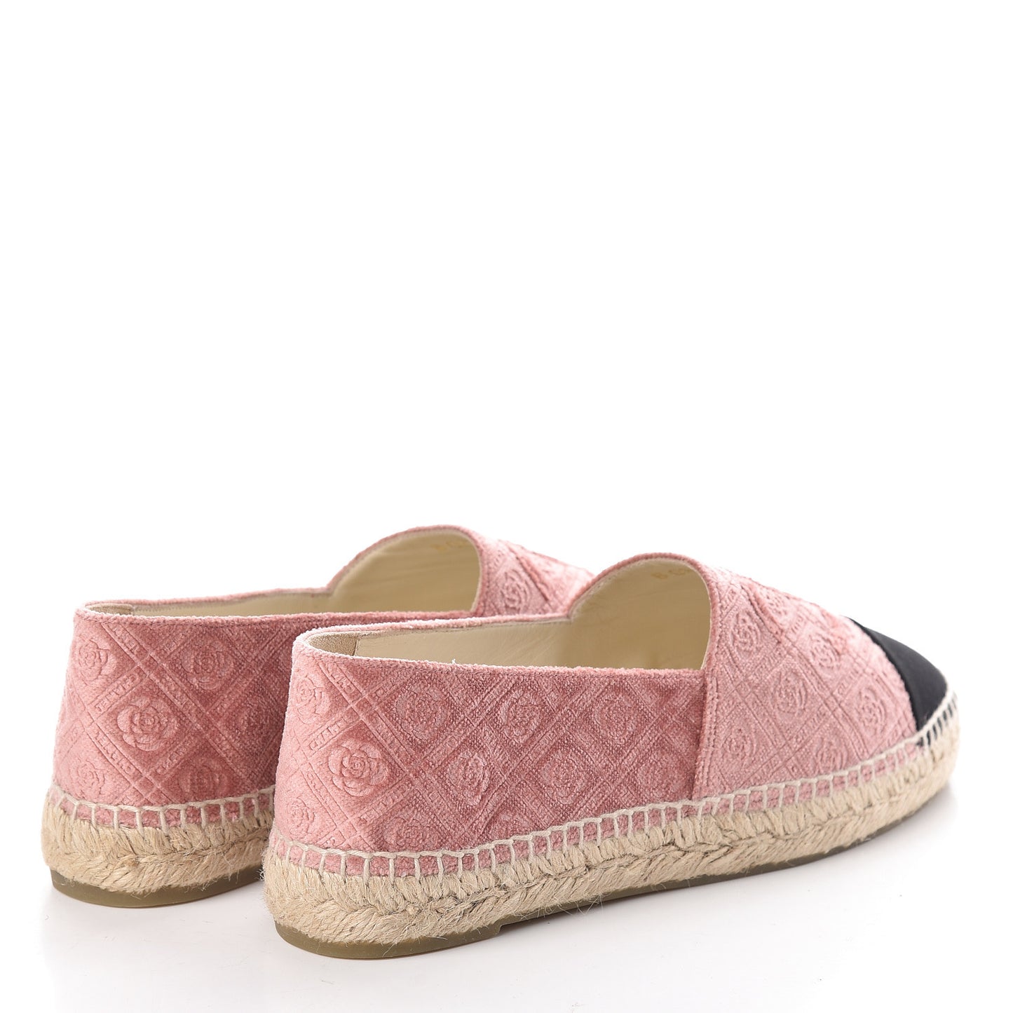 Velvet Grosgrain Quilted Camellia CC Espadrilles 40 Pink Black