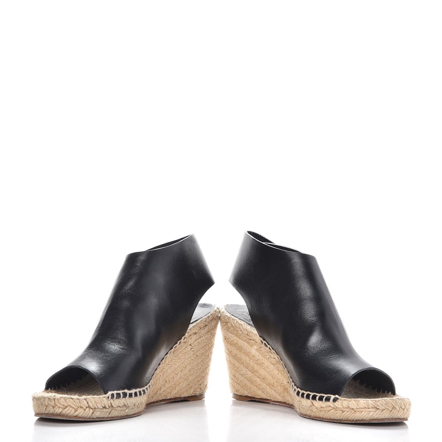 Celine Calfskin Espadrille Wedge Sandals 37 Black 6 of 13