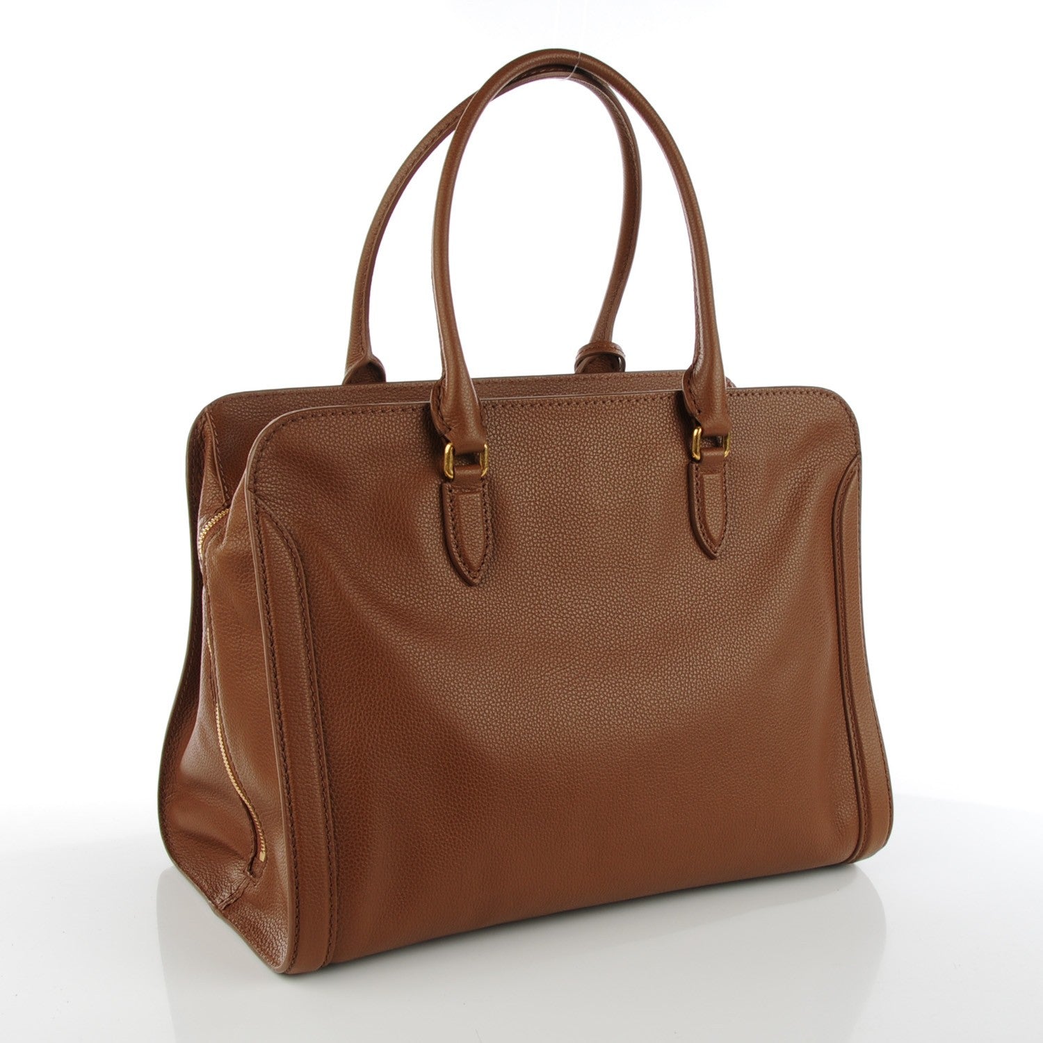 Alexander McQueen Pebbled Calfskin Large Skull Padlock Zip Around Tote Cognac 3 of 7