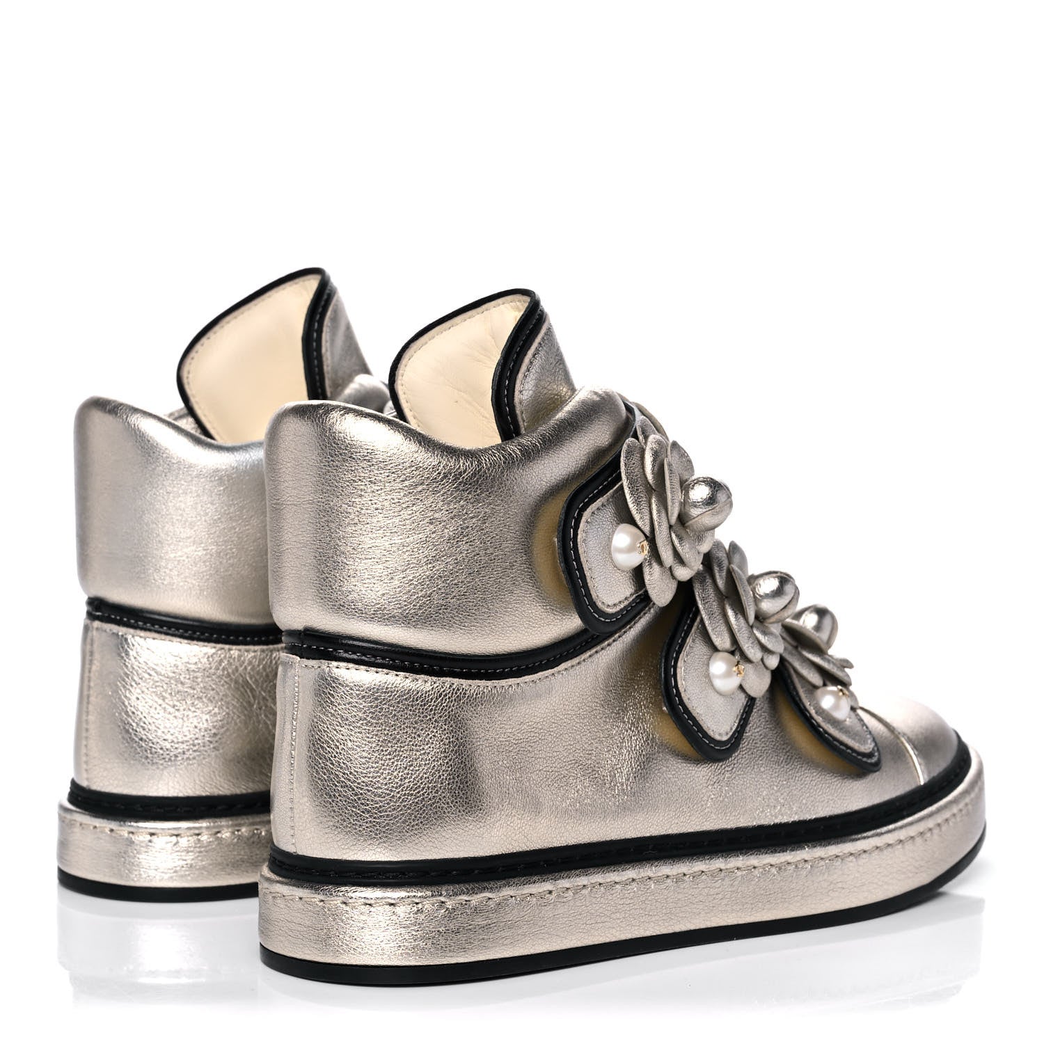 Chanel Metallic Lambskin Camellia High Top Sneakers 37 Gold 8 of 18