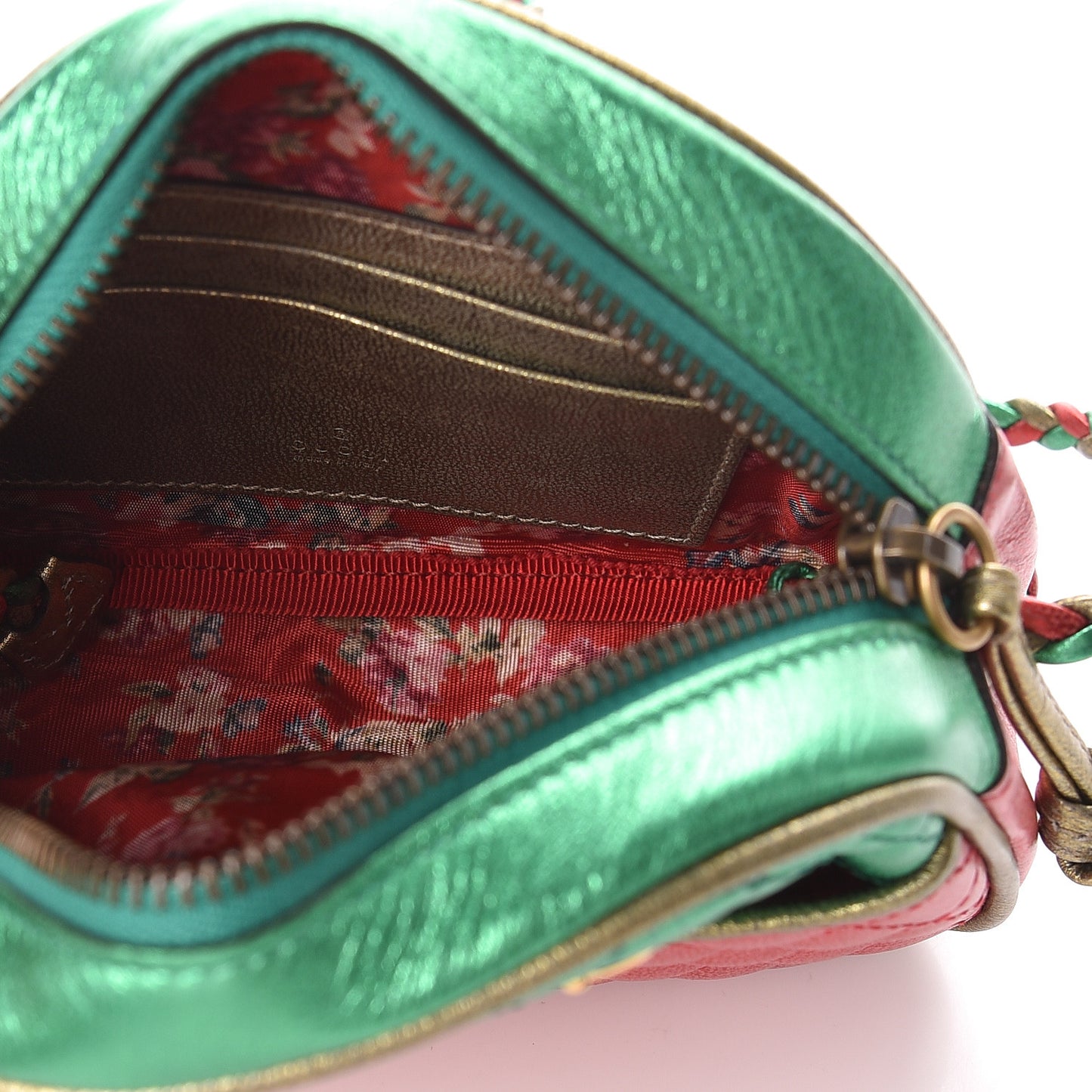 Laminated Nappa Trapuntata Mini Zumi Dome Shoulder Bag Rosso Jasmine Green Rame