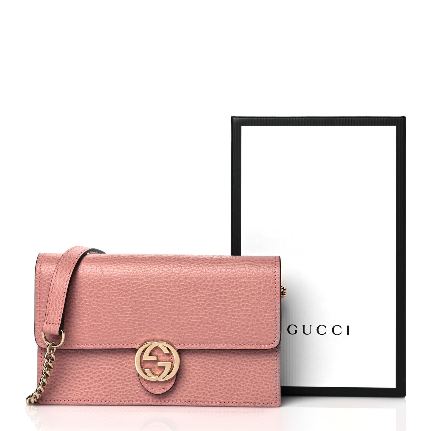 Dollar Calfskin Interlocking G Chain Wallet Soft Pink