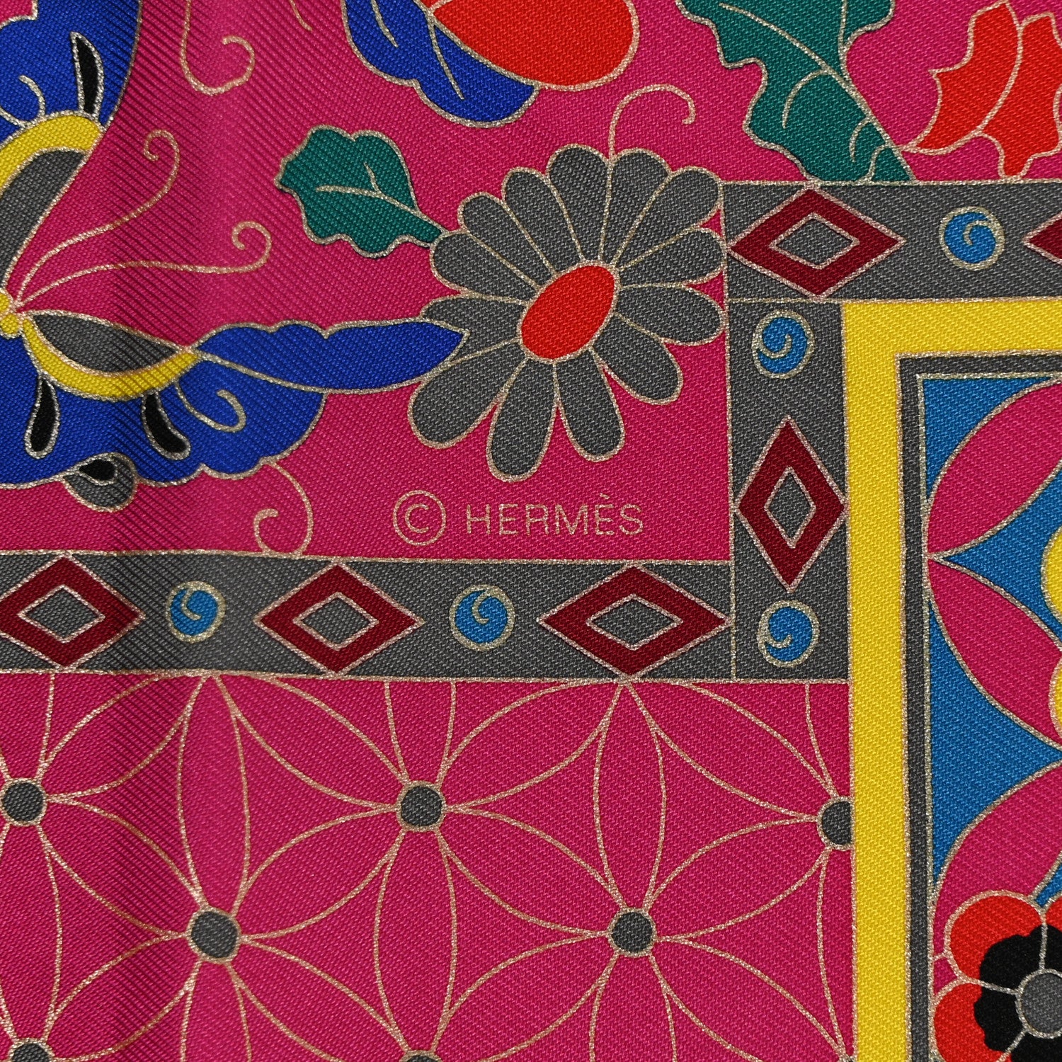Hermes Silk Collections Imperiales Scarf 90 Fuchsia Vert Black 4 of 5