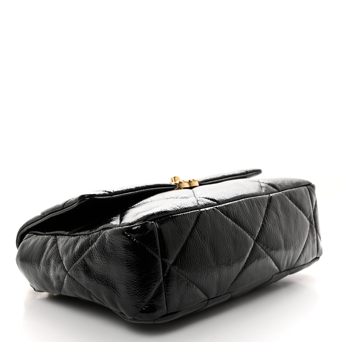 Shiny Crumpled Calfskin Quilted Large Chanel 19 Flap Black