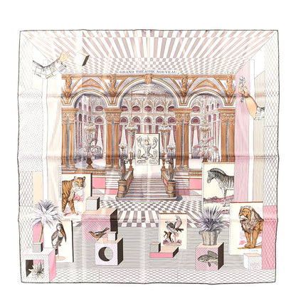 Hermes Silk Grand Theatre Nouveau Scarf 90 Rose Pale Etoupe 1 of 6