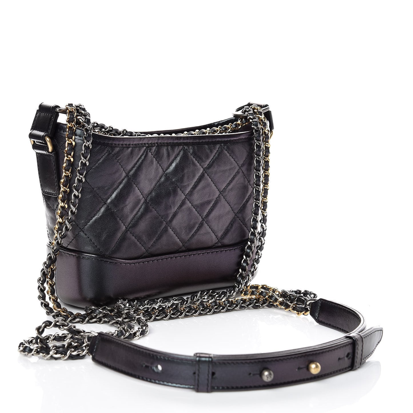 Aged Calfskin Quilted Small Gabrielle Hobo Black