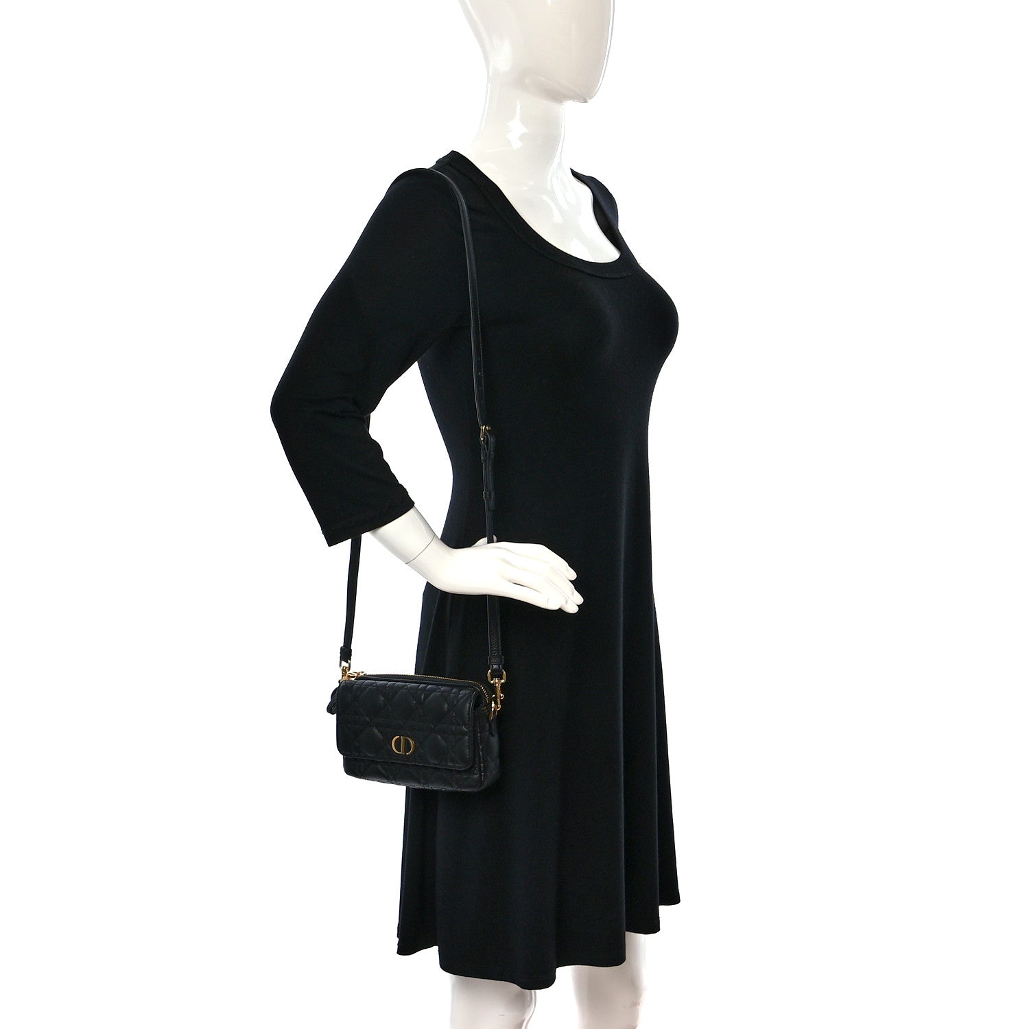Christian Dior Supple Calfskin Cannage Caro Pouch with Chain Black 3 of 10