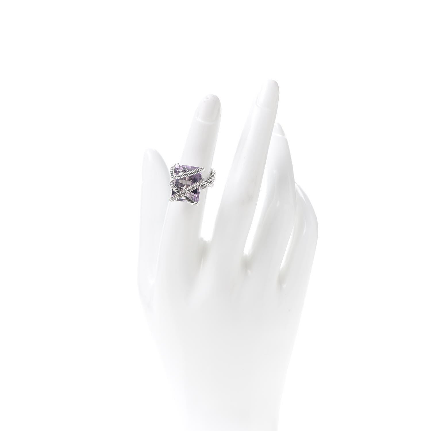 David Yurman Sterling Sterling Silver Diamond Lavender Amethyst 16mm Cable Wrap Ring 49 4.75 2 of 4