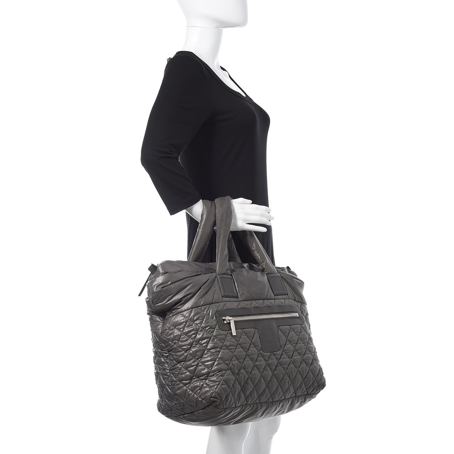 Nylon Quilted Large Coco Cocoon Tote Grey