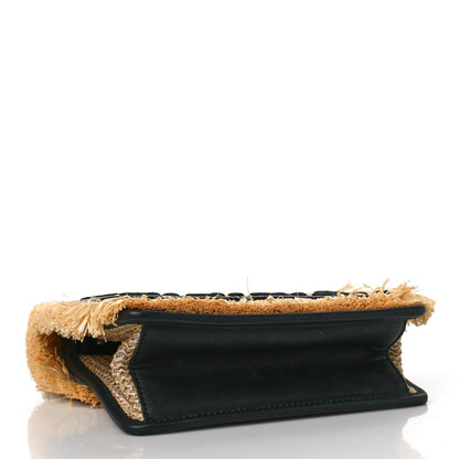 Fendi Raffia Vitello Century F is Fendi FF Embroidered Fringe Small Kan I Shoulder Bag Natural Black 3 of 8