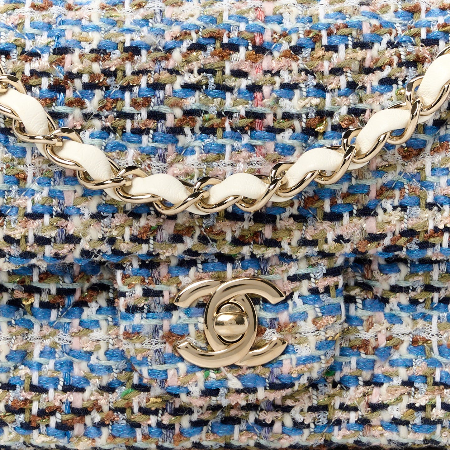 Tweed Quilted Mini Rectangular Flap Blue White