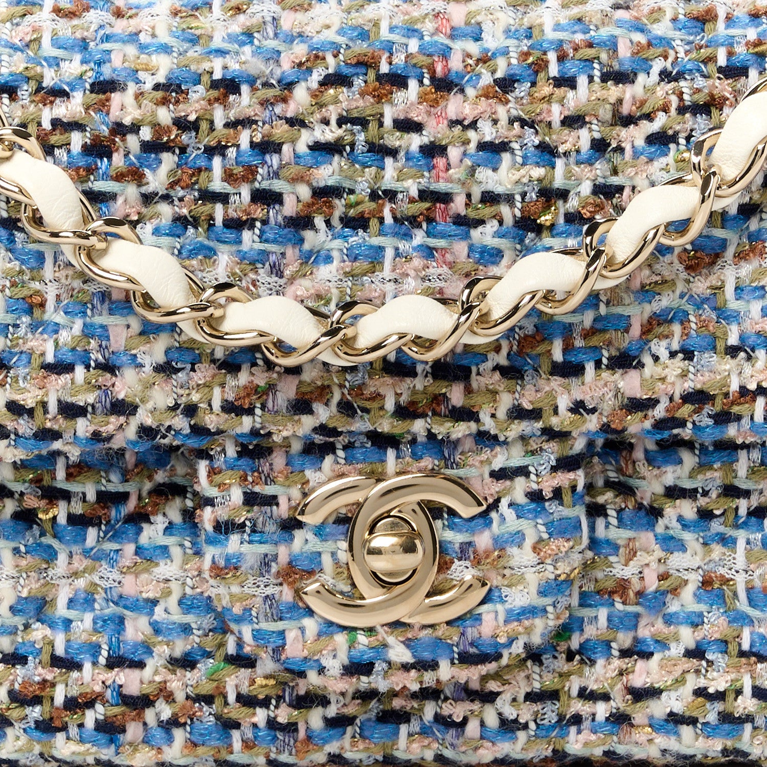 Chanel Tweed Quilted Mini Rectangular Flap Blue White 9 of 12