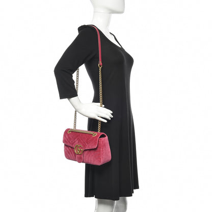 Gucci Velvet Matelasse Small GG Marmont Shoulder Bag Fuchsia Violet Cyclamen 2 of 13