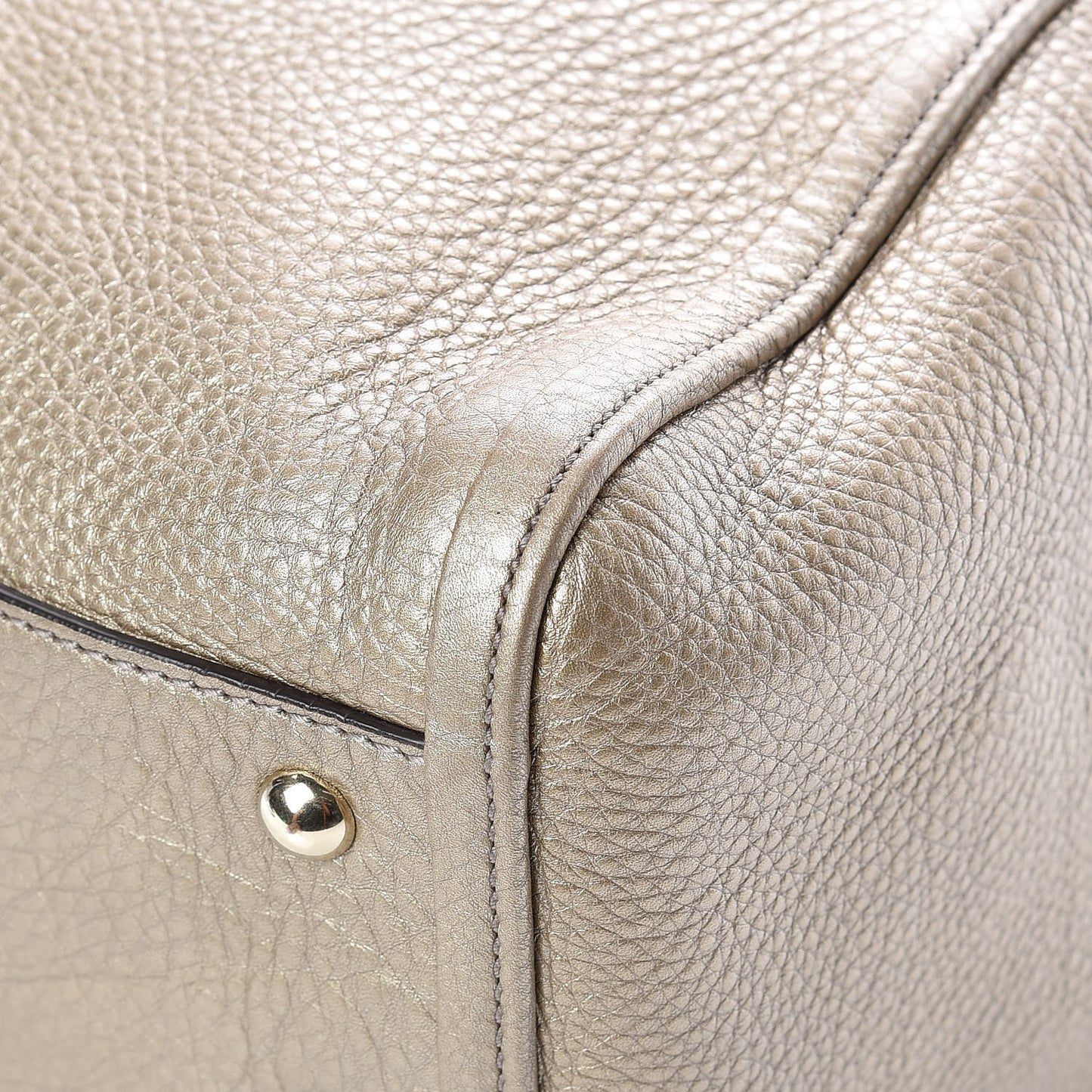 Metallic Pebbled Calfskin Medium Soho Shoulder Bag Golden Beige