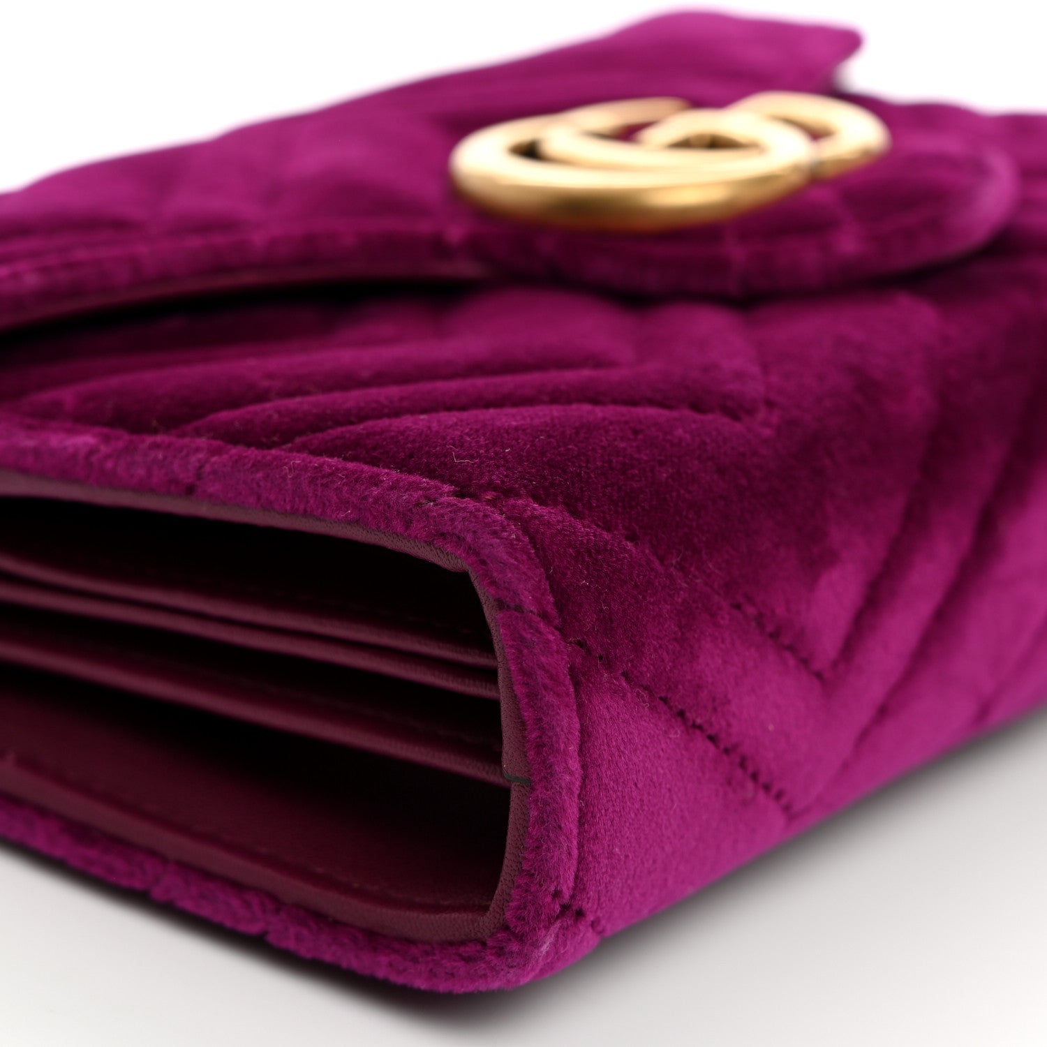 Gucci Velvet Matelasse GG Marmont Chain Wallet Fuchsia Violet Cyclamen 9 of 10