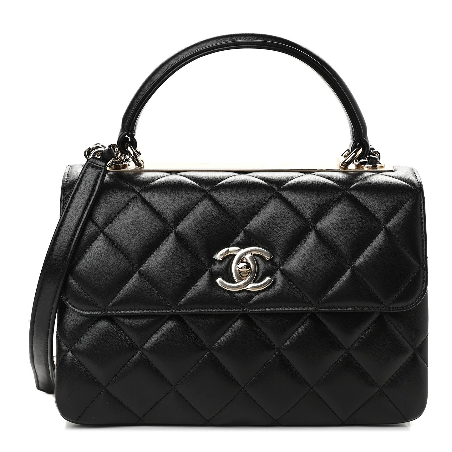 Lambskin Quilted Small Trendy CC Dual Handle Flap Bag Black