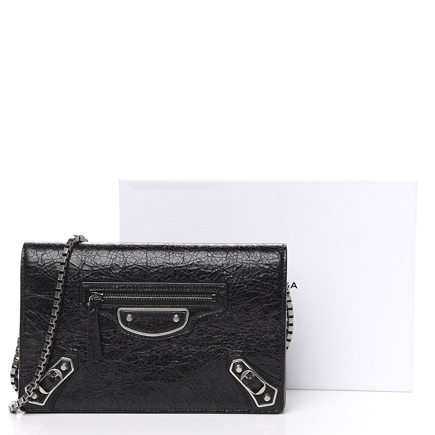 Balenciaga Agneau Silver Metallic Edge Hardware Wallet On Chain Black 9 of 9