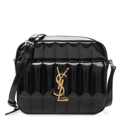 Saint Laurent Patent Matelasse Monogram Vicky Camera Bag Black 1 of 9