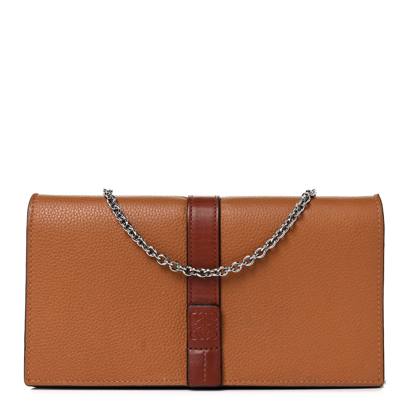Grained Calfskin Chain Wallet Caramel Pecan