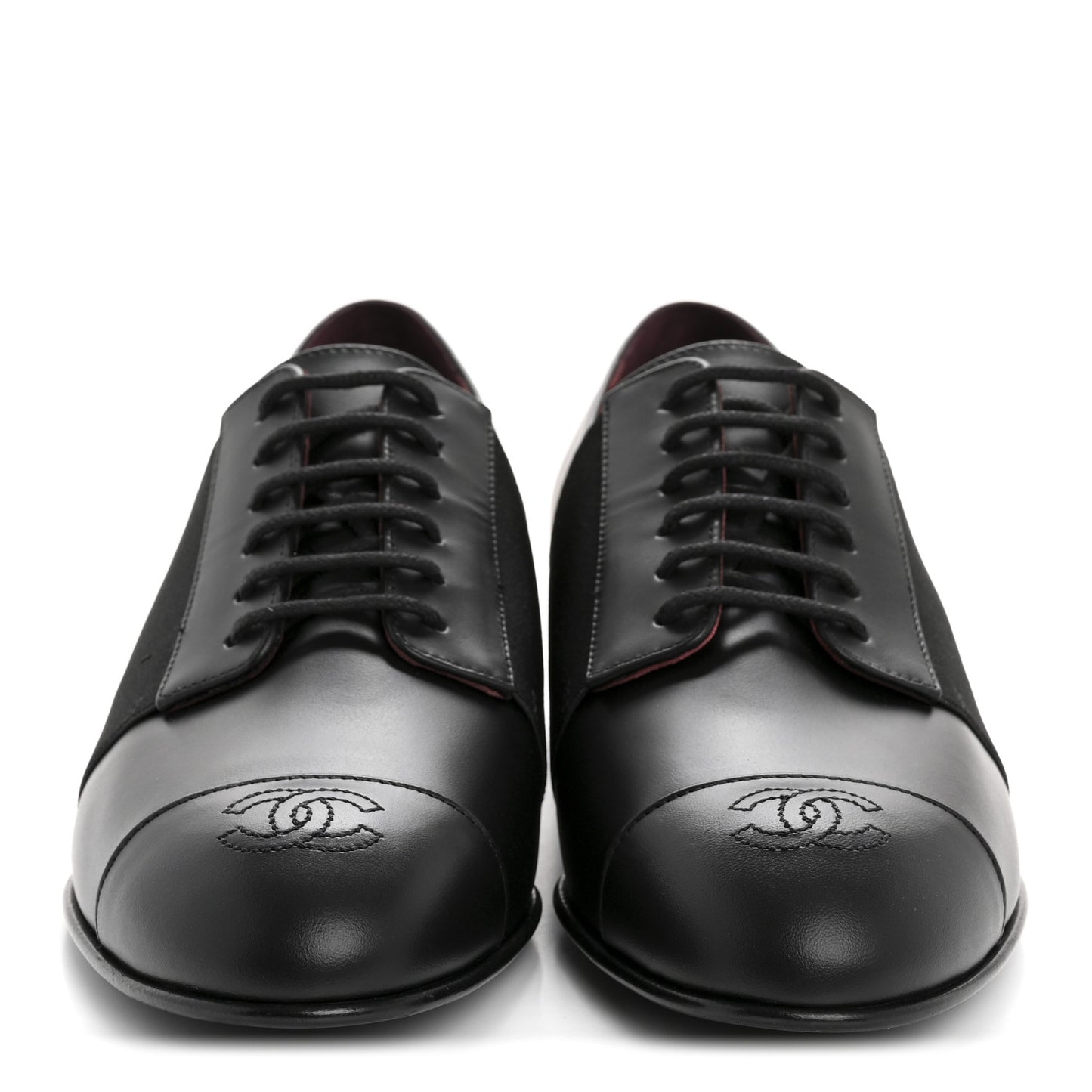 Calfskin Elastic Lace Up Cap Toe CC Loafers 37.5 Black