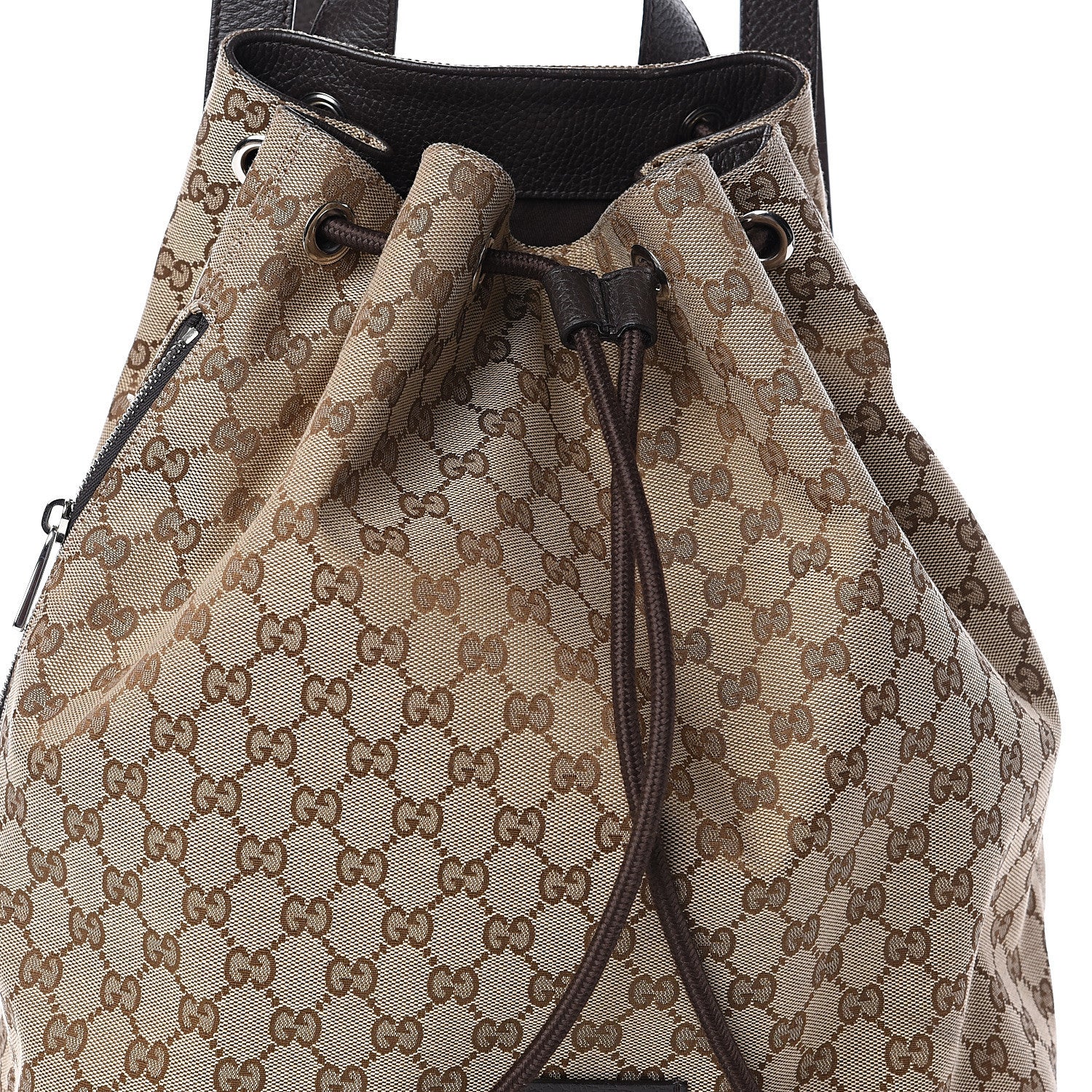 Gucci Monogram Dollar Calfskin O Drawstring Backpack Beige Ebony Testa di Moro Dark Chocolate 6 of 8